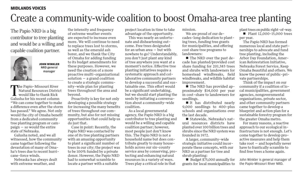 Create a community-wide coalition to boost Omaha-area tree planting